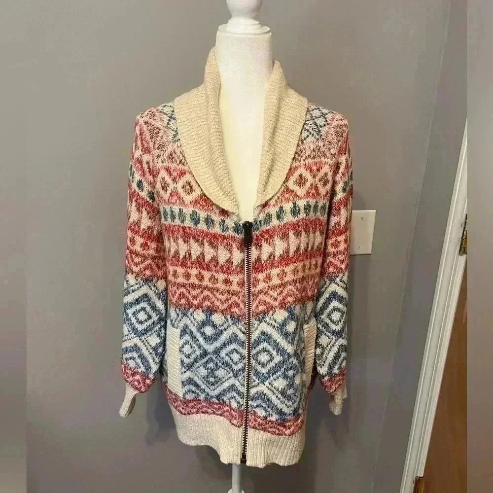 CAbi Highlands Sweater Fair Isle Printed Zip Front Cardigan Size S - Picture 9 of 12